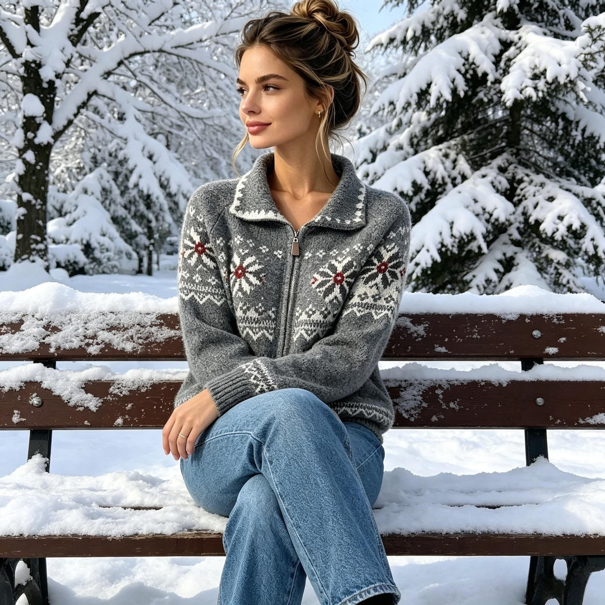 Turn-Down Collar Zip Sweater