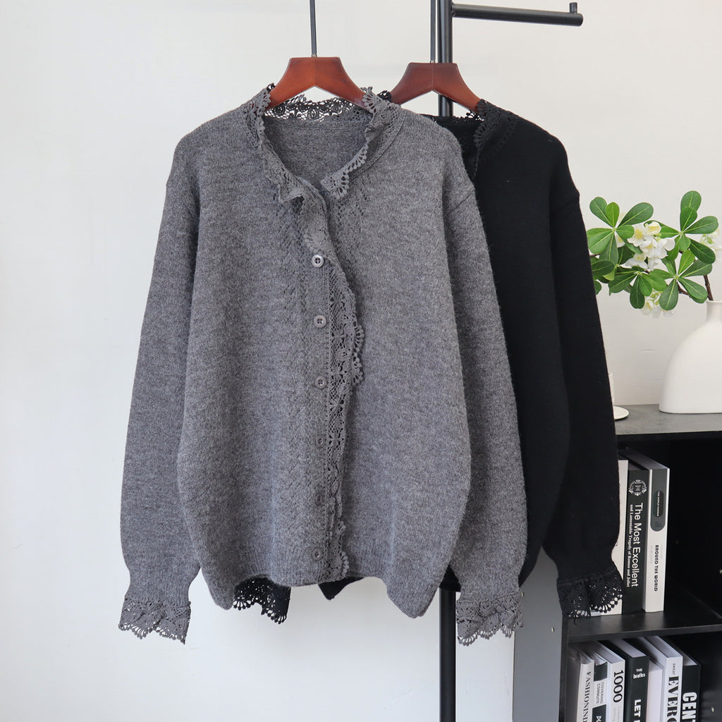 Lace-Detail Round-Neck Sweater