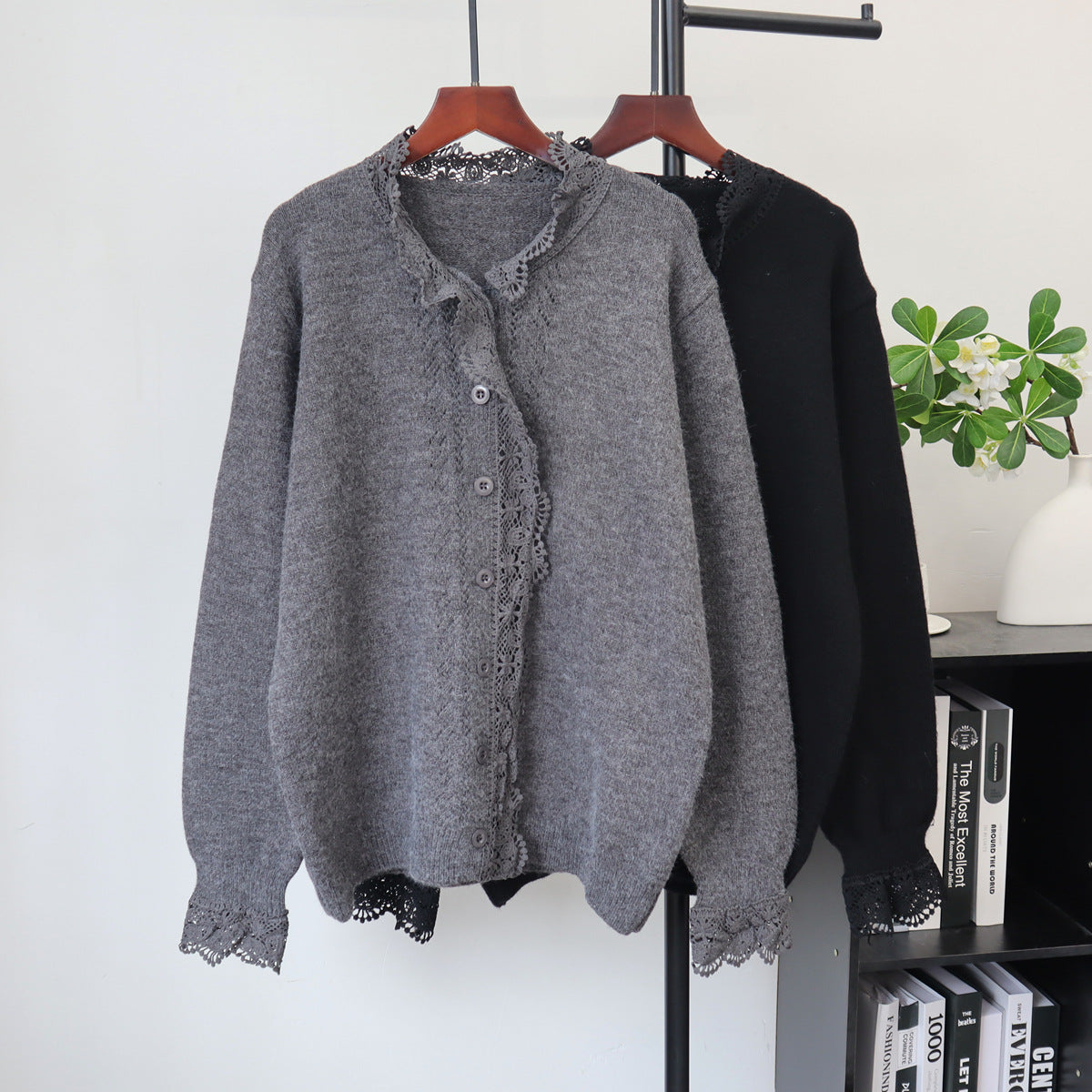 Lace-Detail Round-Neck Sweater