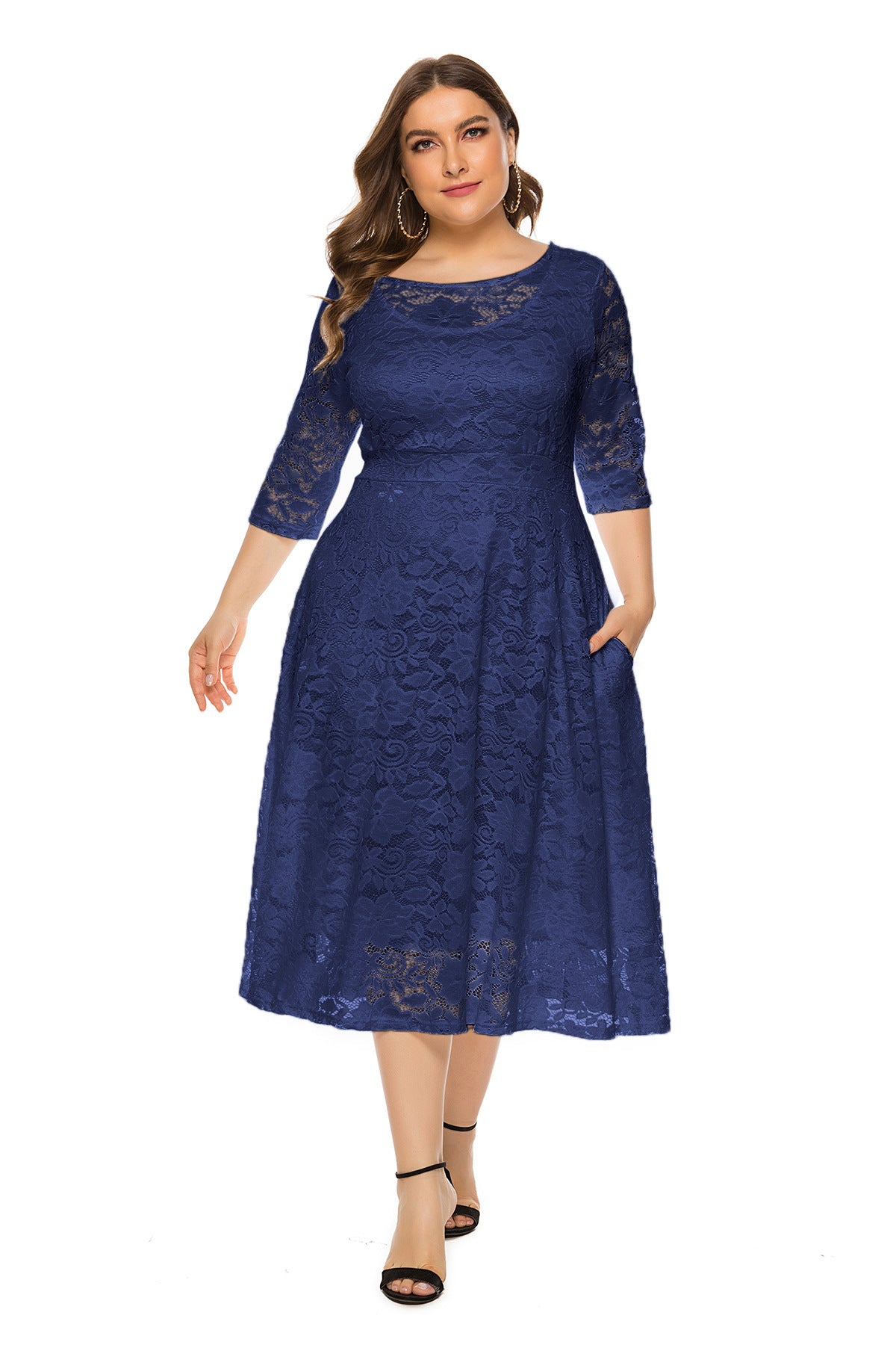 Women's Plus Size Cutout Lace Midi Evening Dress