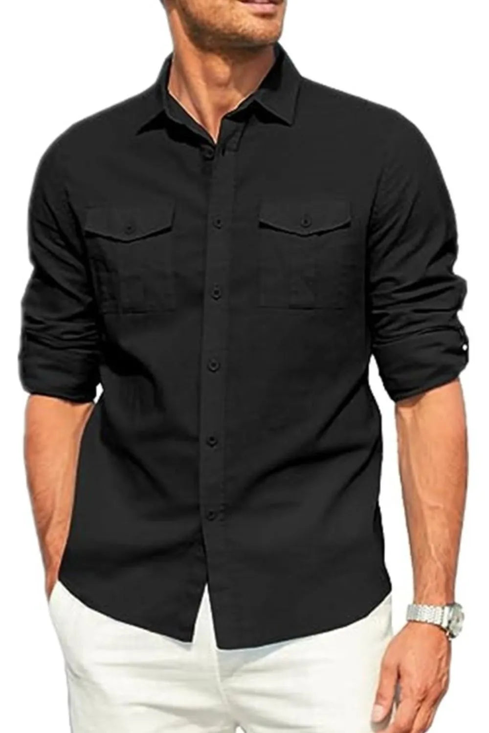 Men's Plus Size Cotton Button-Down Shirt