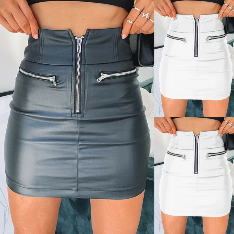 Women's High-Waist PU Leather Mini Skirt