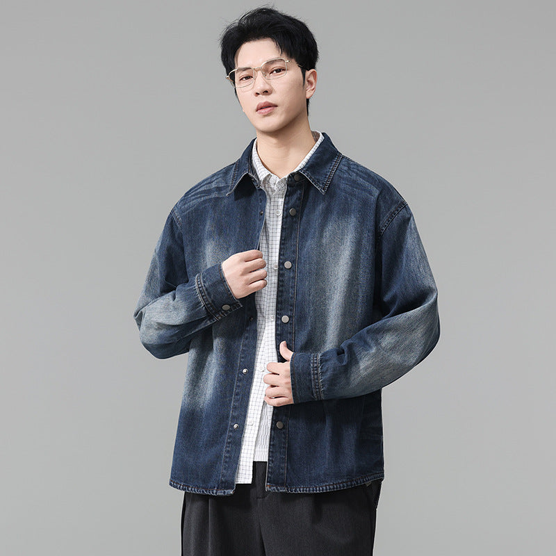 Men's Plus Size Retro Distressed Denim Shirt