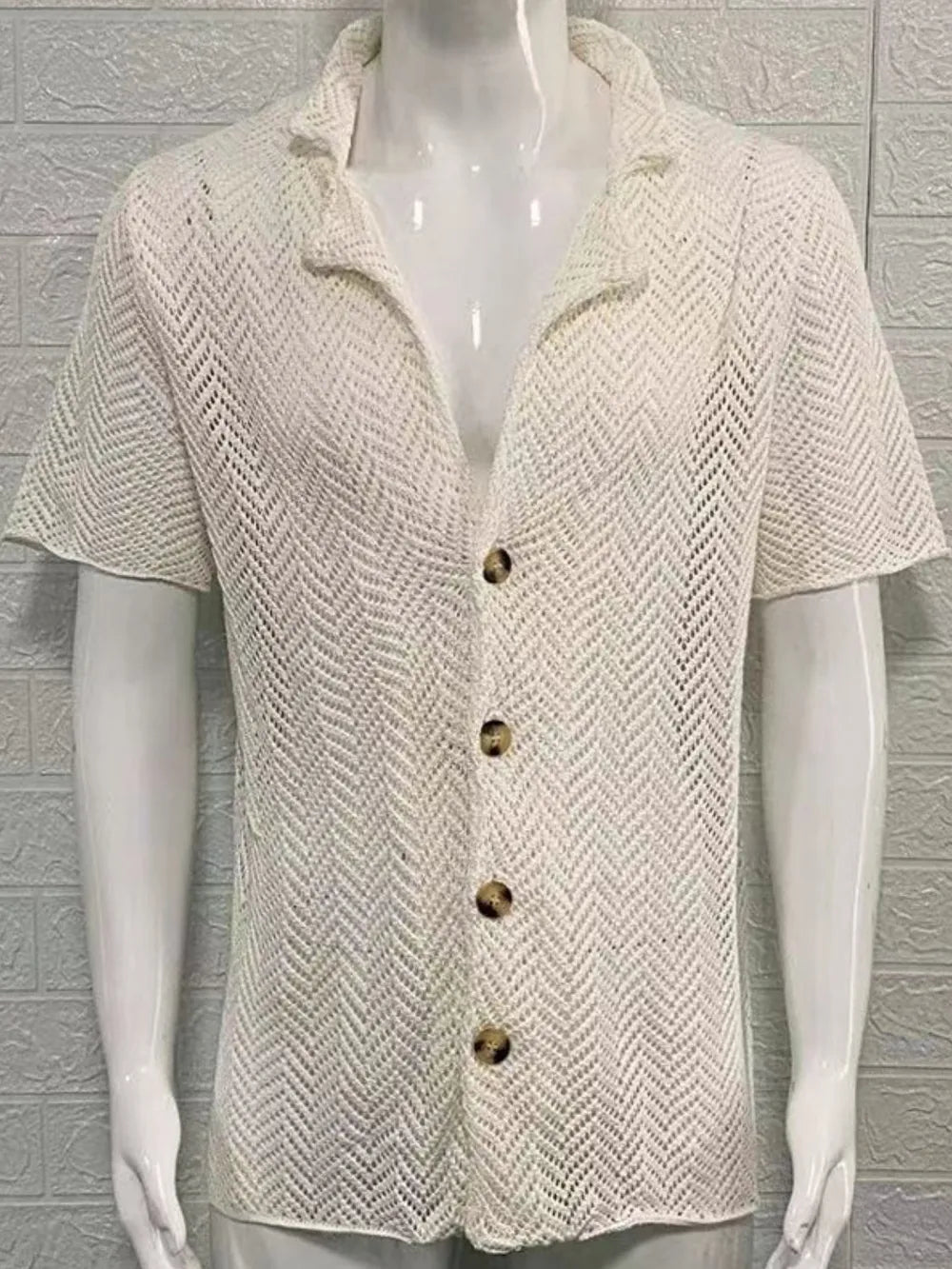 Men's Plus Size Herringbone Button-Down Knit Shirt