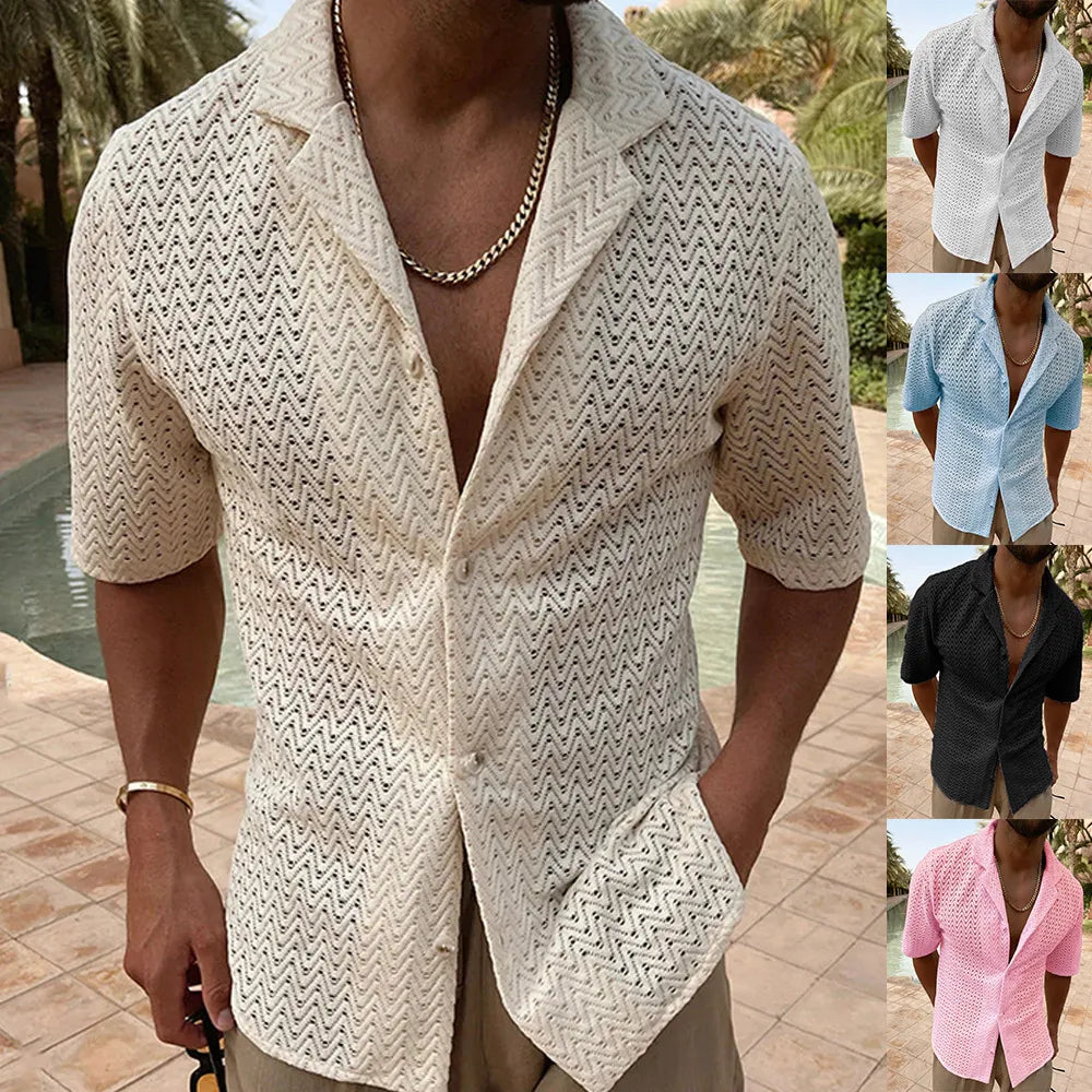 Men's Plus Size Herringbone Button-Down Knit Shirt