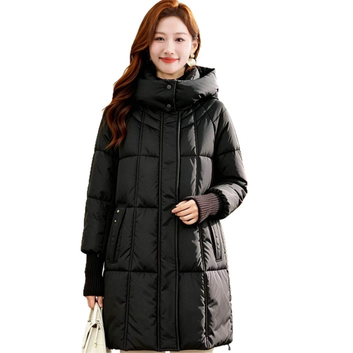 Women's Plus Size Hooded Mid-Length Puffer Jacket