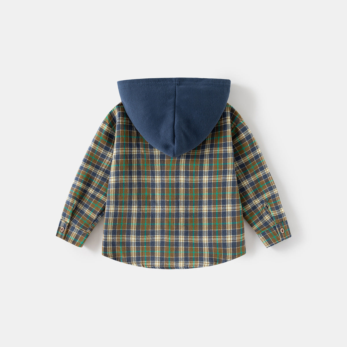 Long Sleeve Shirt for Boys with Hooded Plaid Design