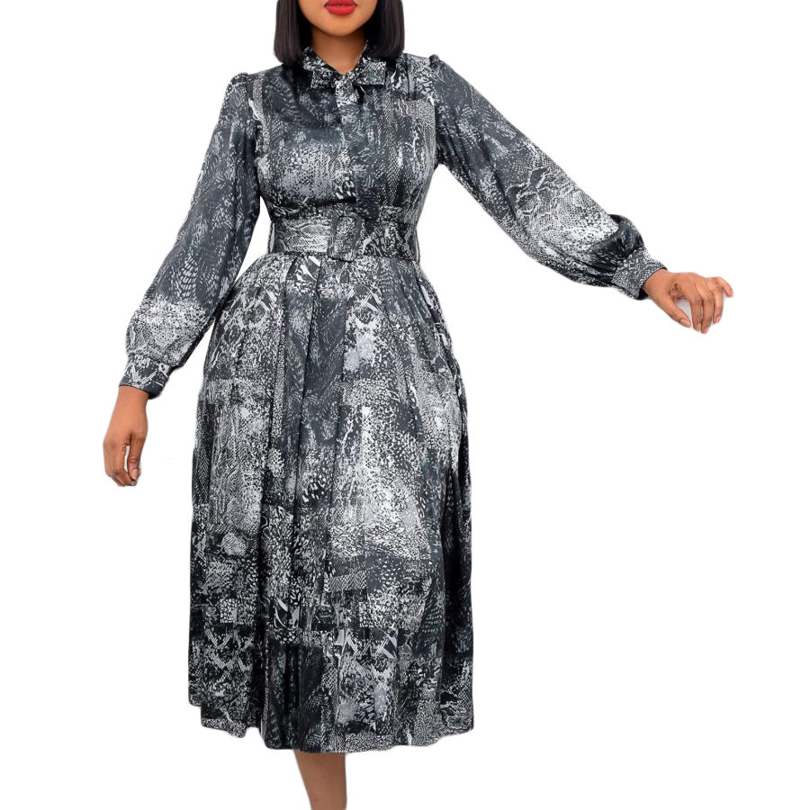 Women's Plus Size Printed Belted Banquet Dress