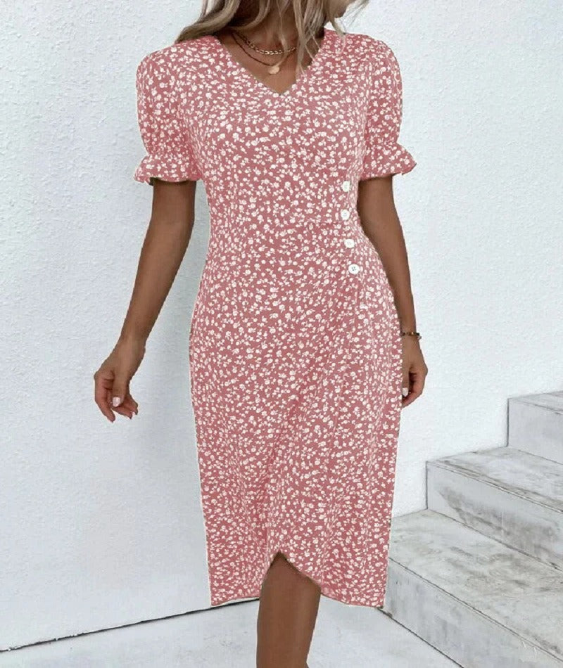 Floral V-Neck Asymmetric-Hem Dress