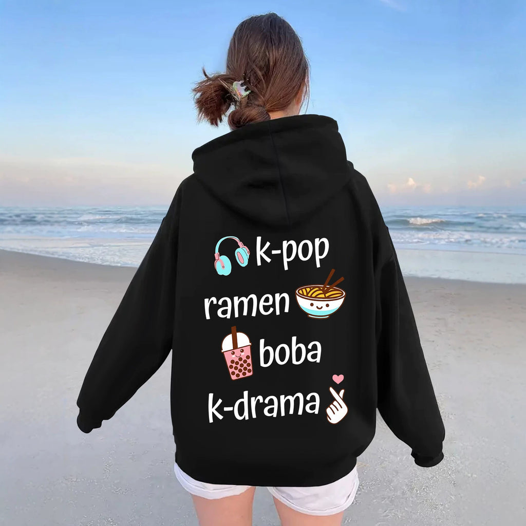 Printed and flannel hoodie for women