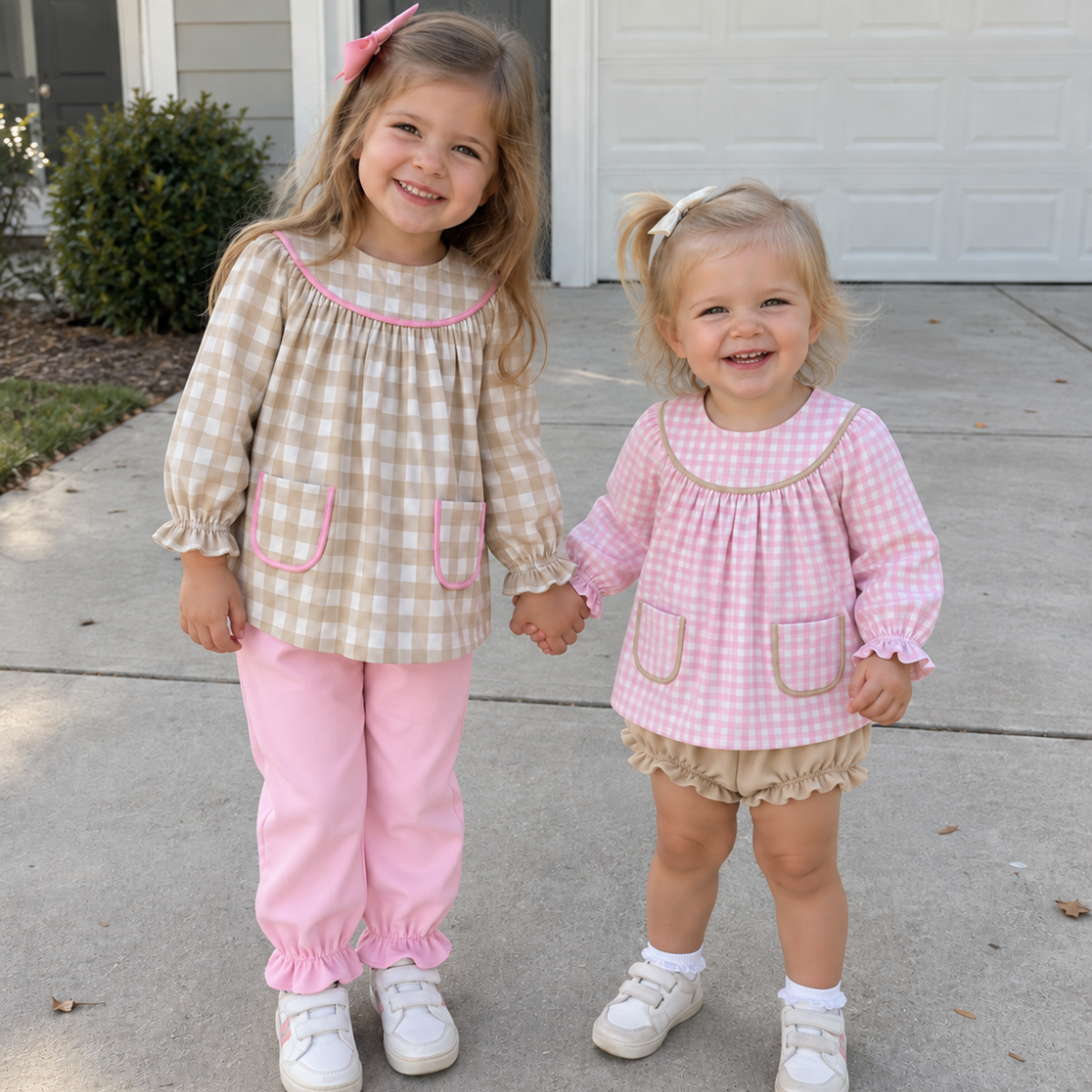 Girls' Gingham Top & Pink Pants Set