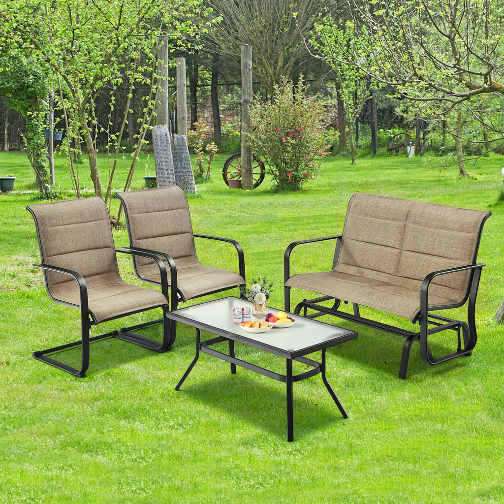 4-Piece Patio Furniture Set with Glider Loveseat – Brown