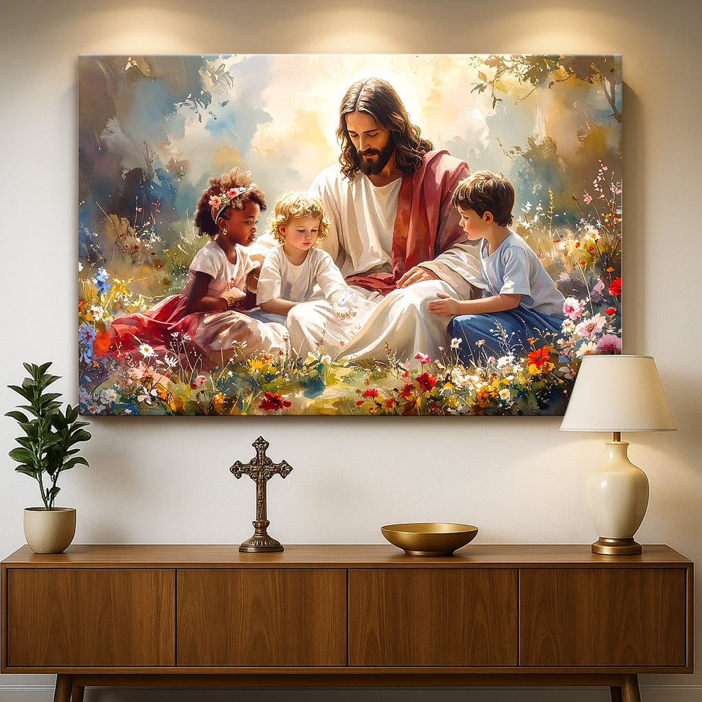 Jesus with Children VIII Christian Canvas Wall Art