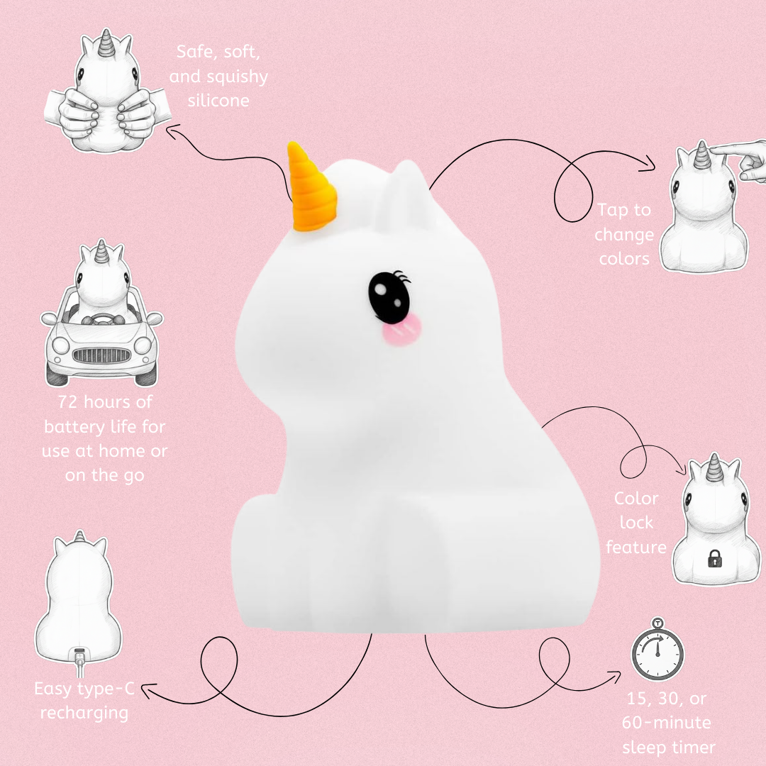LumiPets Unicorn Soft Silicone Night Light