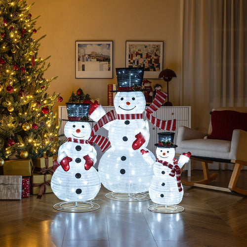 3-Piece Pre-Lit 3D Snowman Set with 270 LED Lights