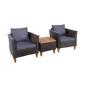 3-Piece Wicker & Acacia Wood Patio Bistro Set – Gray