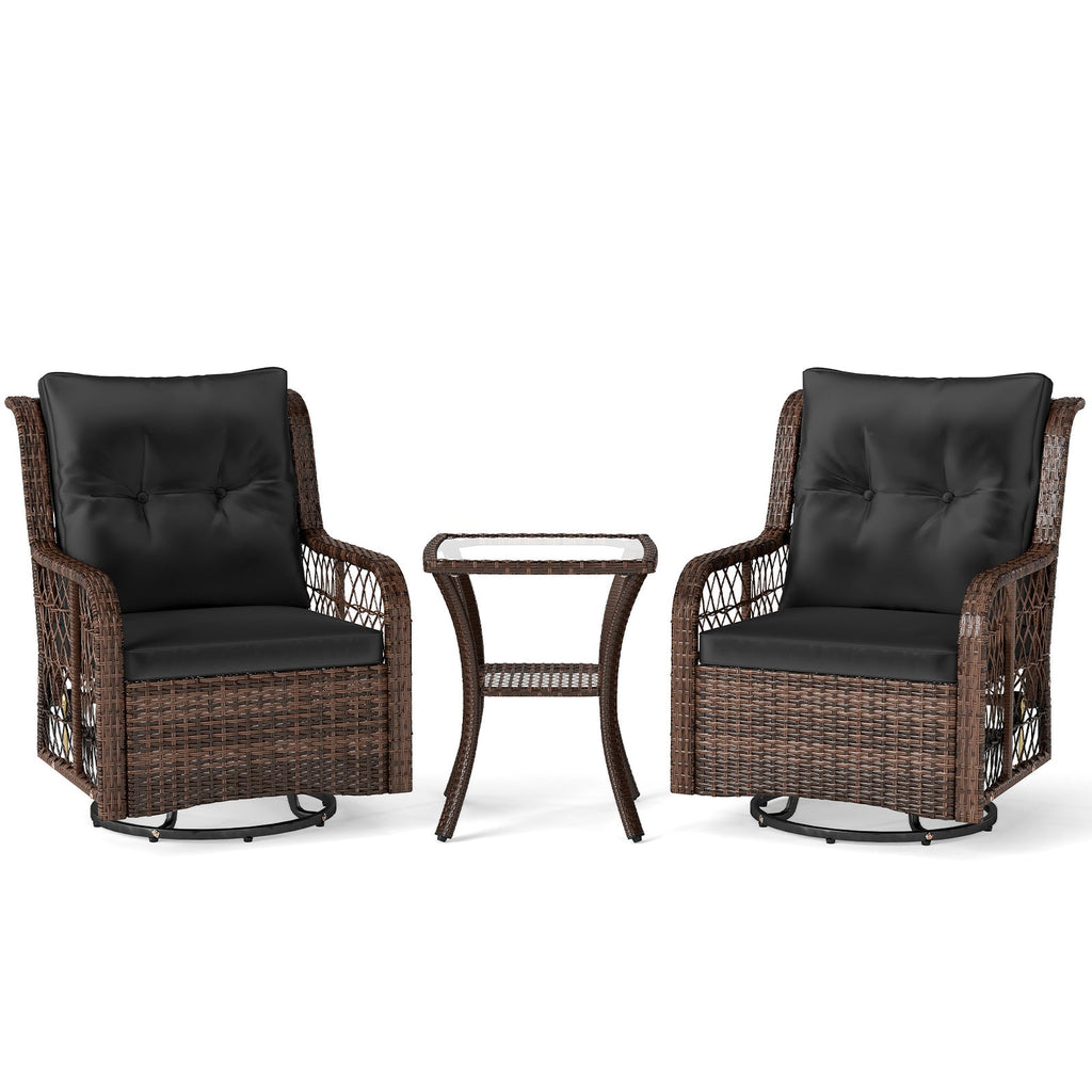 3-Piece Wicker Swivel Glider Patio Set with Side Table