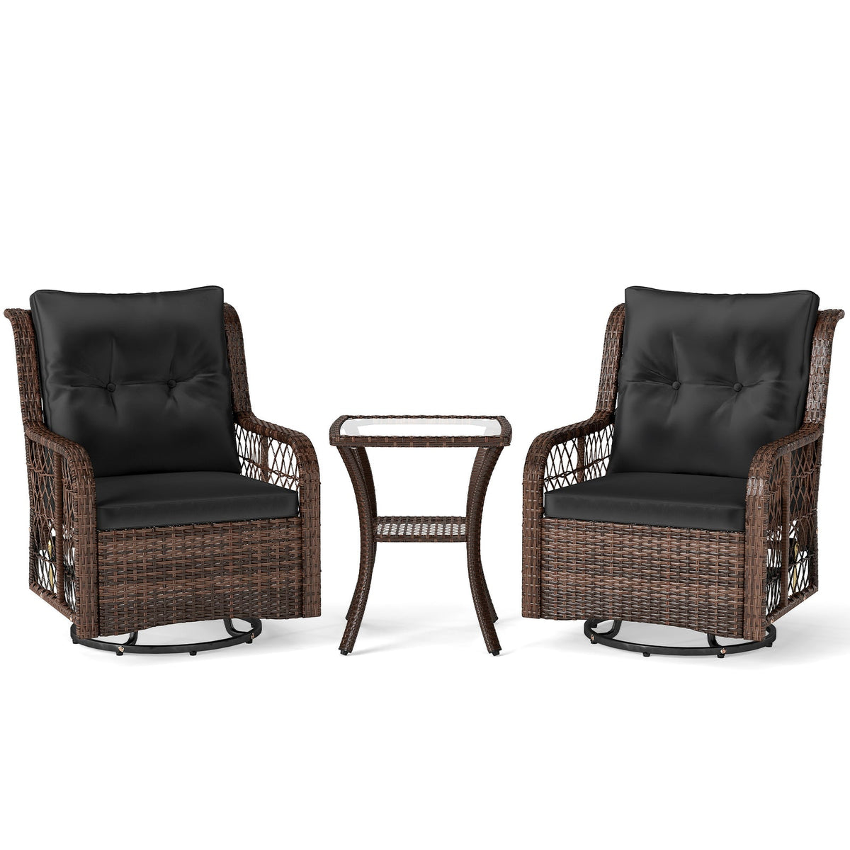 3-Piece Wicker Swivel Glider Patio Set with Side Table