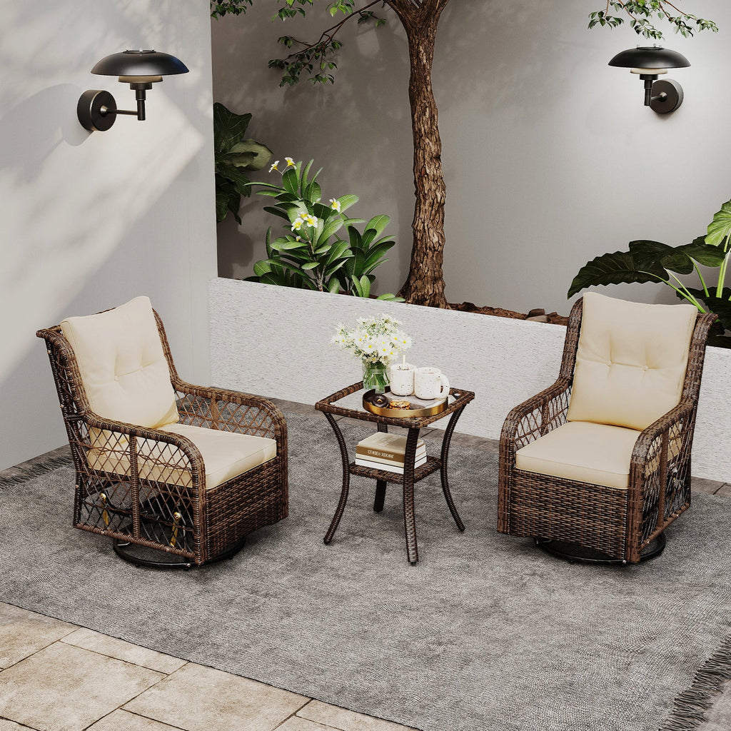 3-Piece Wicker Swivel Glider Patio Set with Side Table