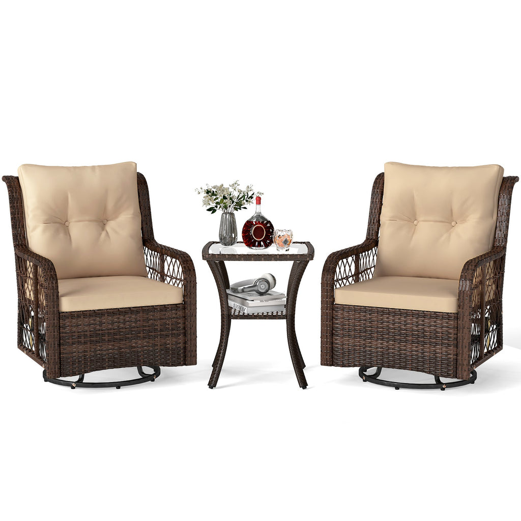 3-Piece Wicker Swivel Glider Patio Set with Side Table