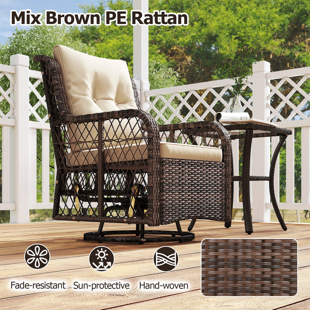 3-Piece Wicker Swivel Glider Patio Set with Side Table