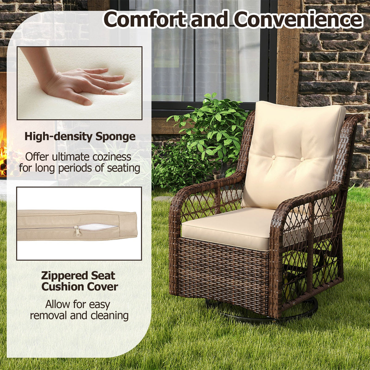 3-Piece Wicker Swivel Glider Patio Set with Side Table
