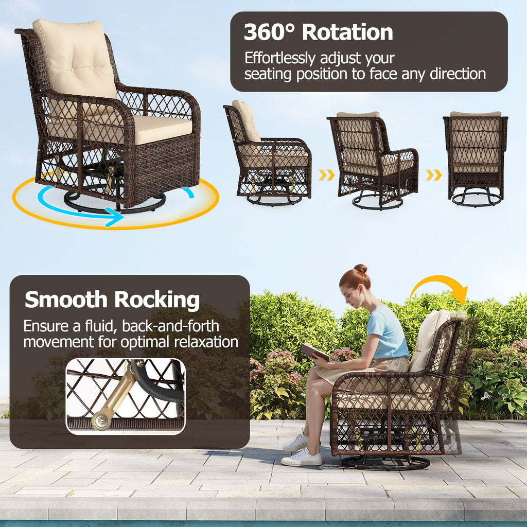 3-Piece Wicker Swivel Glider Patio Set with Side Table