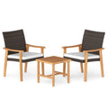 3-Piece PE Wicker & Acacia Wood Patio Bistro Set – White