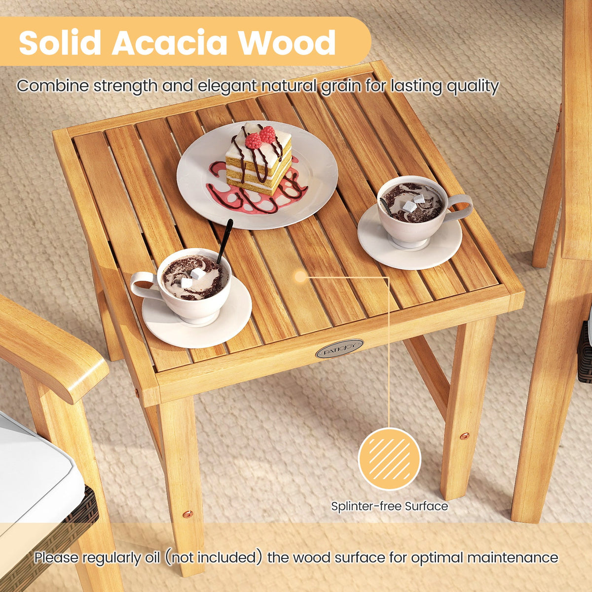 3-Piece PE Wicker & Acacia Wood Patio Bistro Set – White
