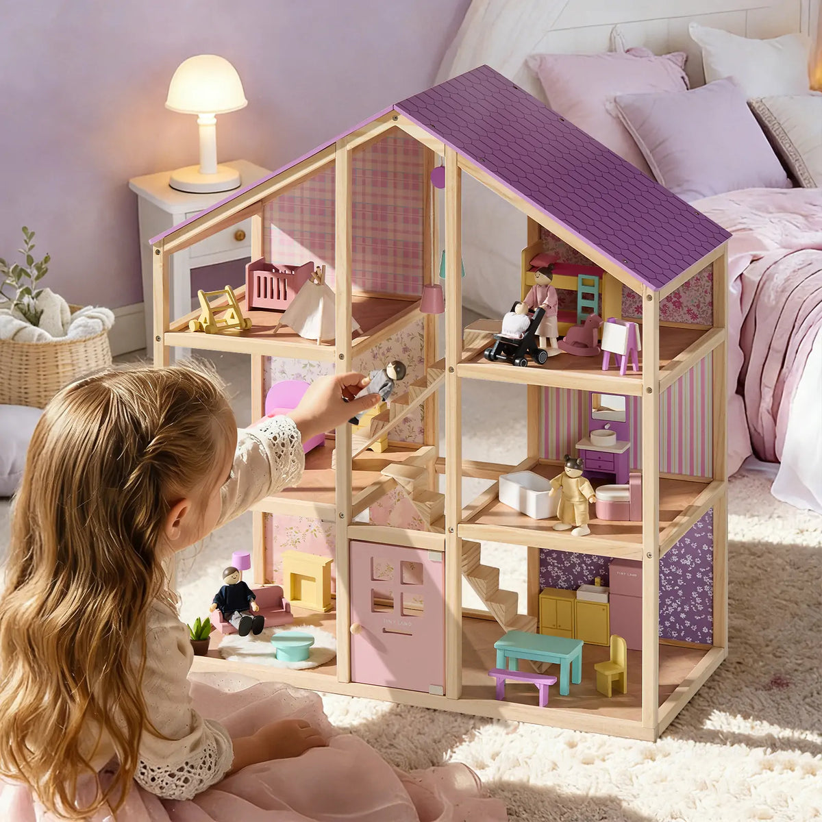 Tiny Land Sweetwood Wooden Dollhouse with Furniture – No Dolls