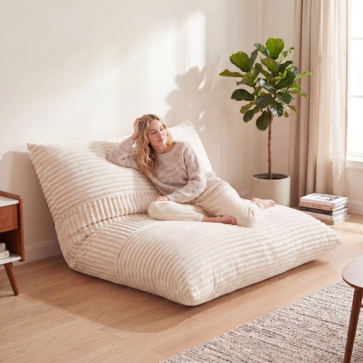 3-in-1 Corduroy Convertible Bean Bag Chair, Sofa & Bed