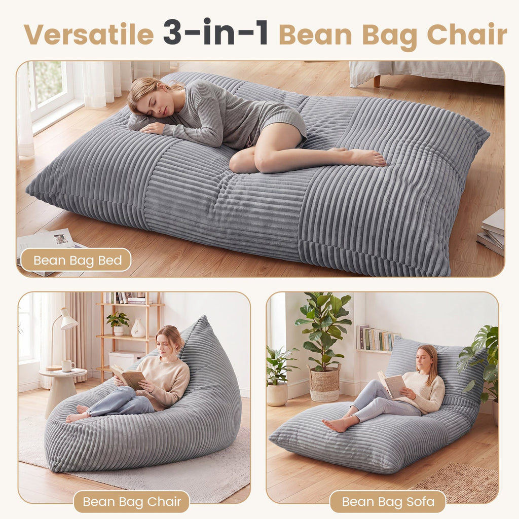 3-in-1 Corduroy Convertible Bean Bag Chair, Sofa & Bed