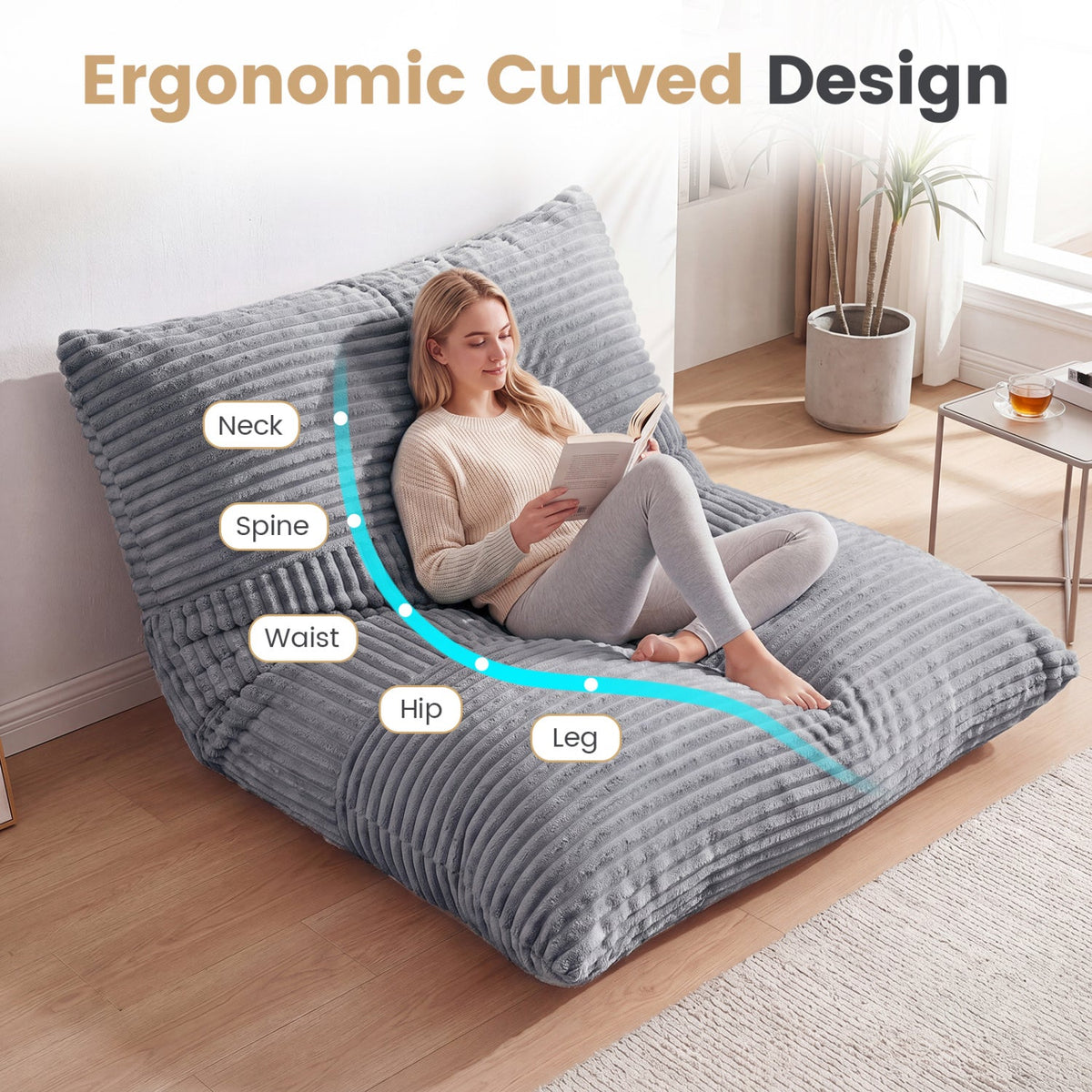 3-in-1 Corduroy Convertible Bean Bag Chair, Sofa & Bed