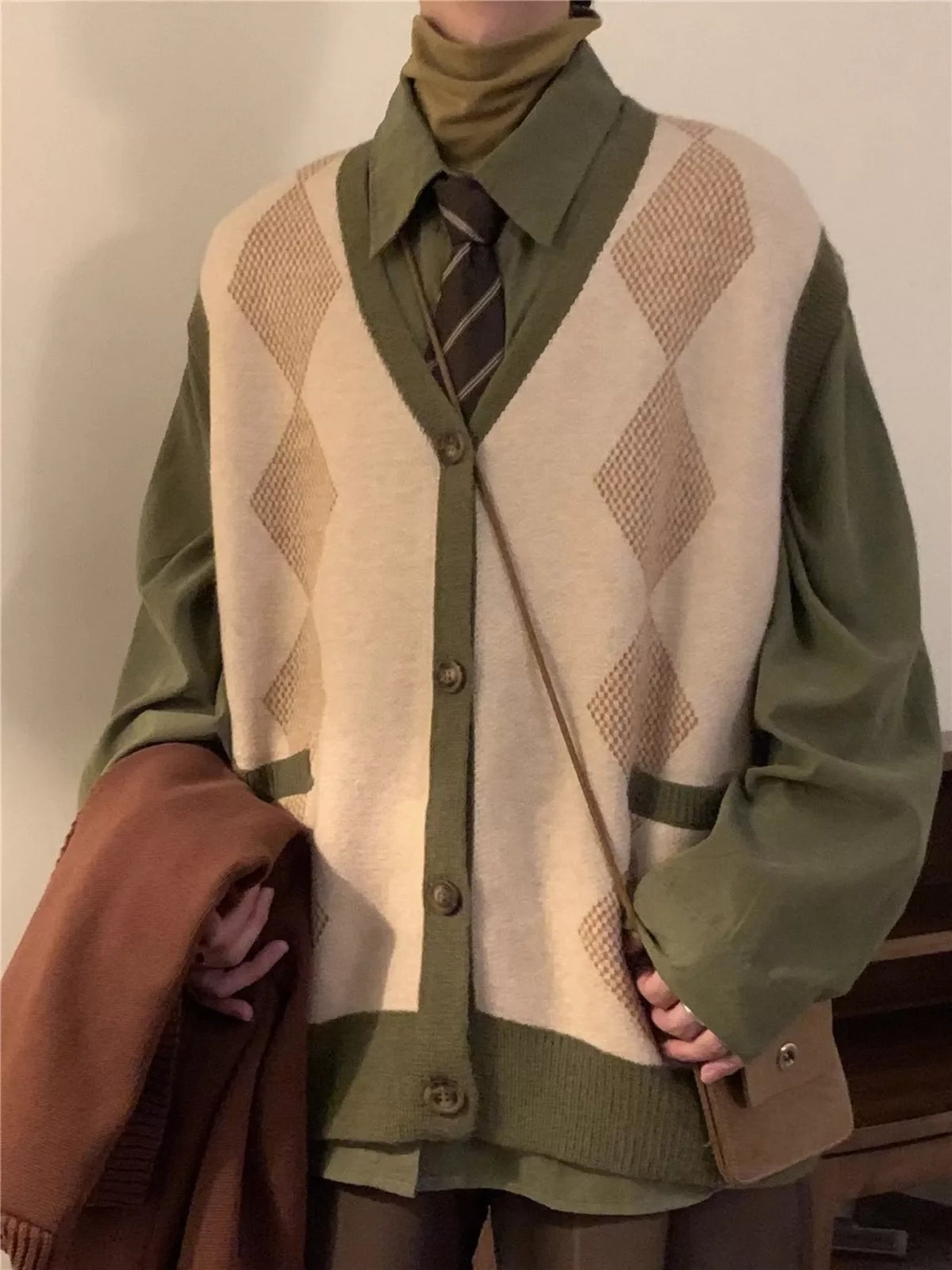 Men's Argyle Knit Button-Up Sweater Vest