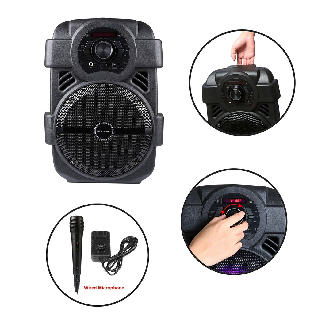 KOCASO 8-Inch Bluetooth PA Karaoke Speaker with Wired Mic