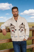 Men's Fox-Pattern Zip-Up Jacquard Cardigan