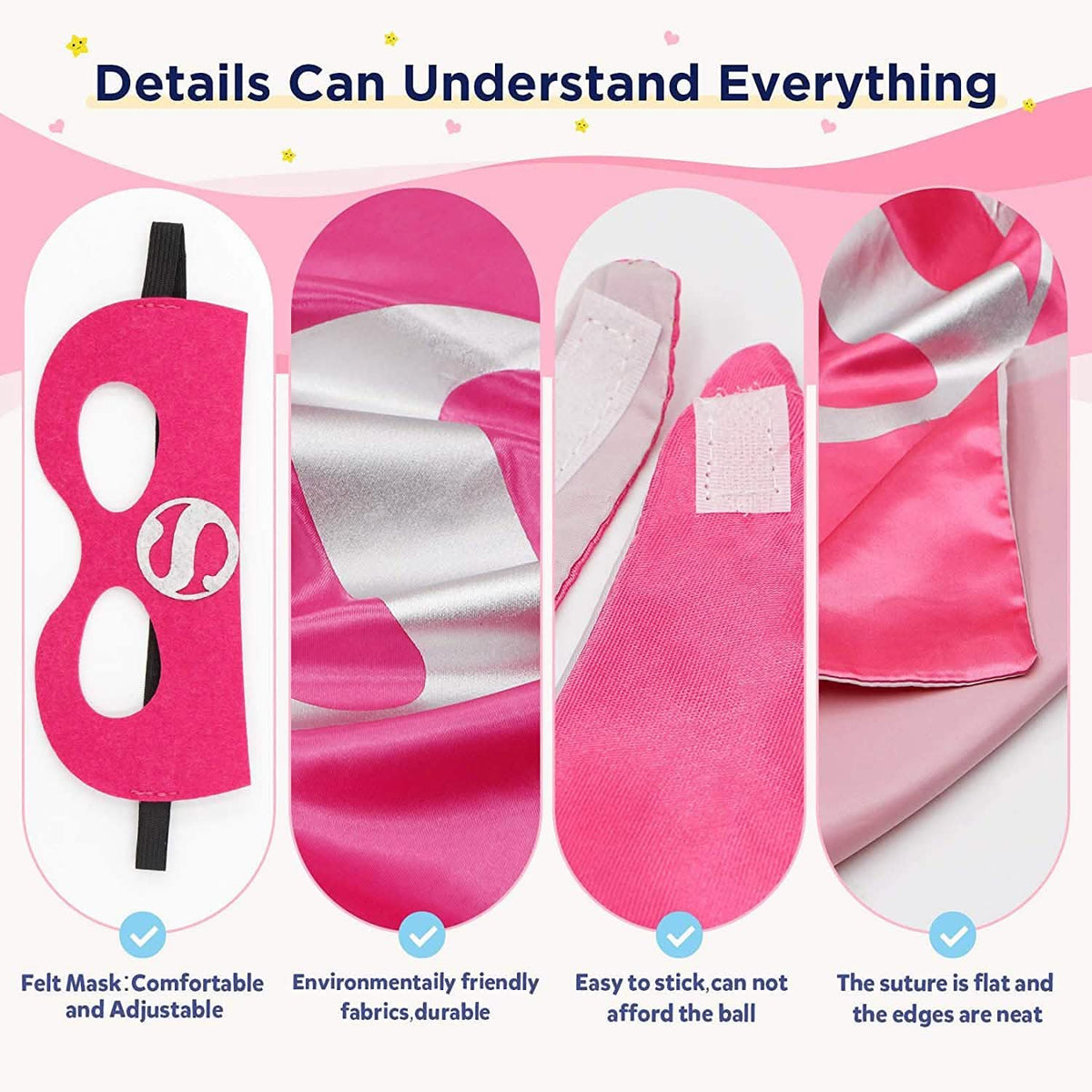 Girls’ Superhero Dress-Up Capes & Slap Bracelets Set, 4 Pieces