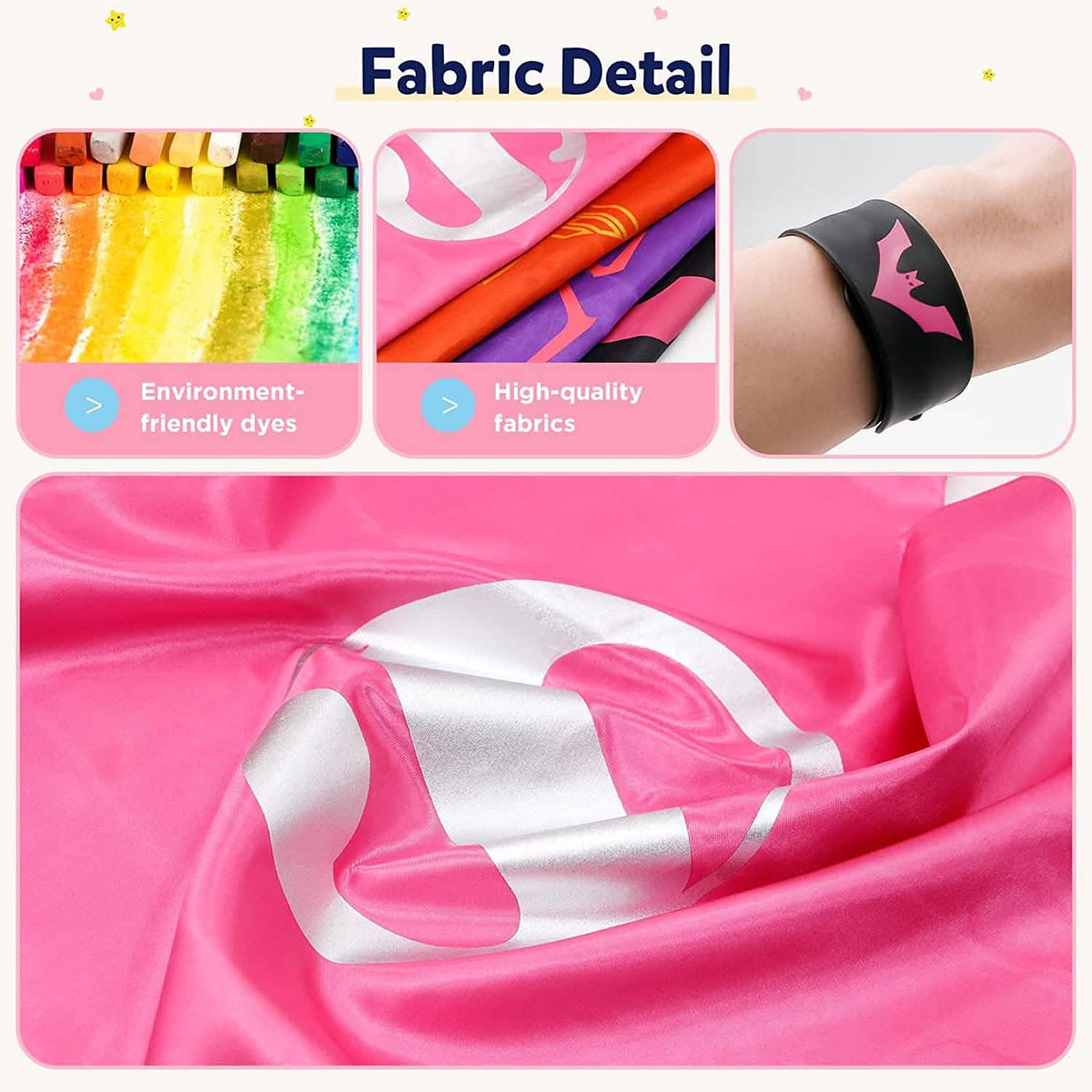Girls’ Superhero Dress-Up Capes & Slap Bracelets Set, 4 Pieces