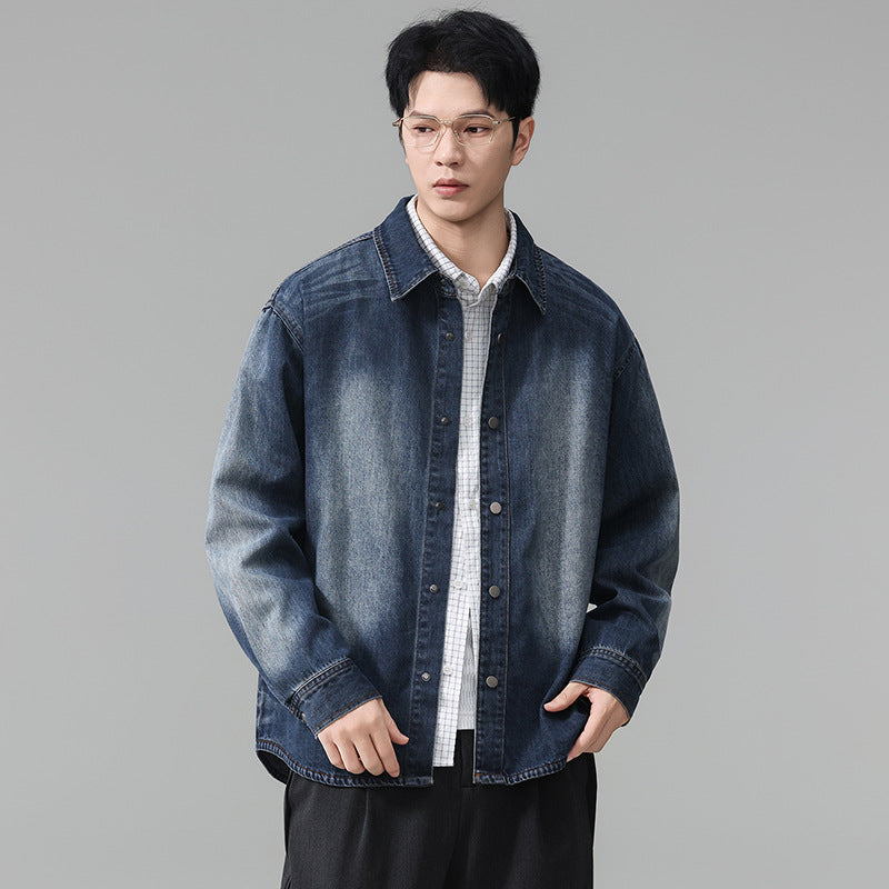 Men's Plus Size Retro Distressed Denim Shirt