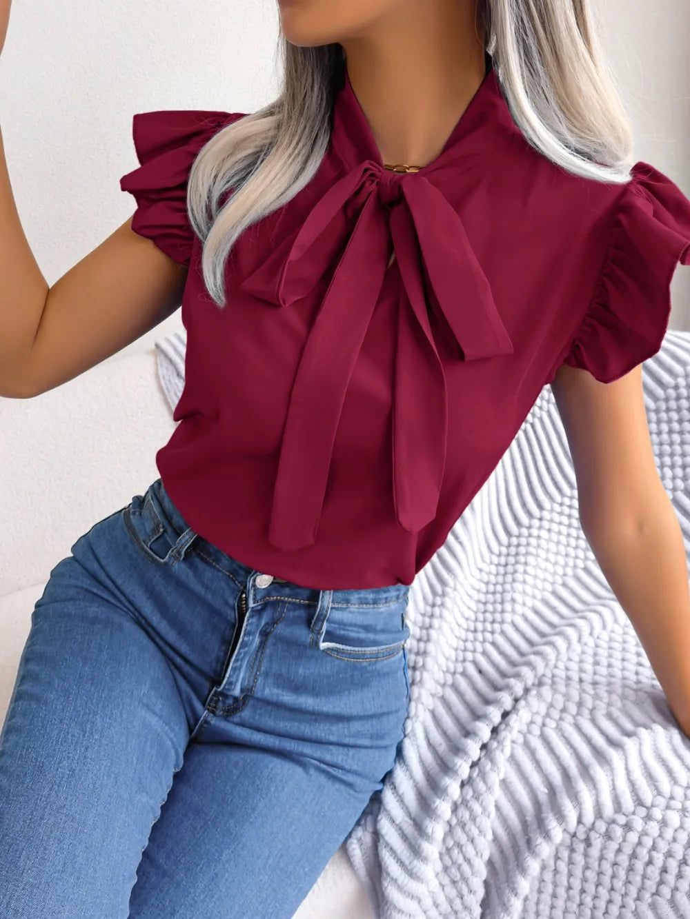 Women's Tie-Neck Cap-Sleeve Blouse