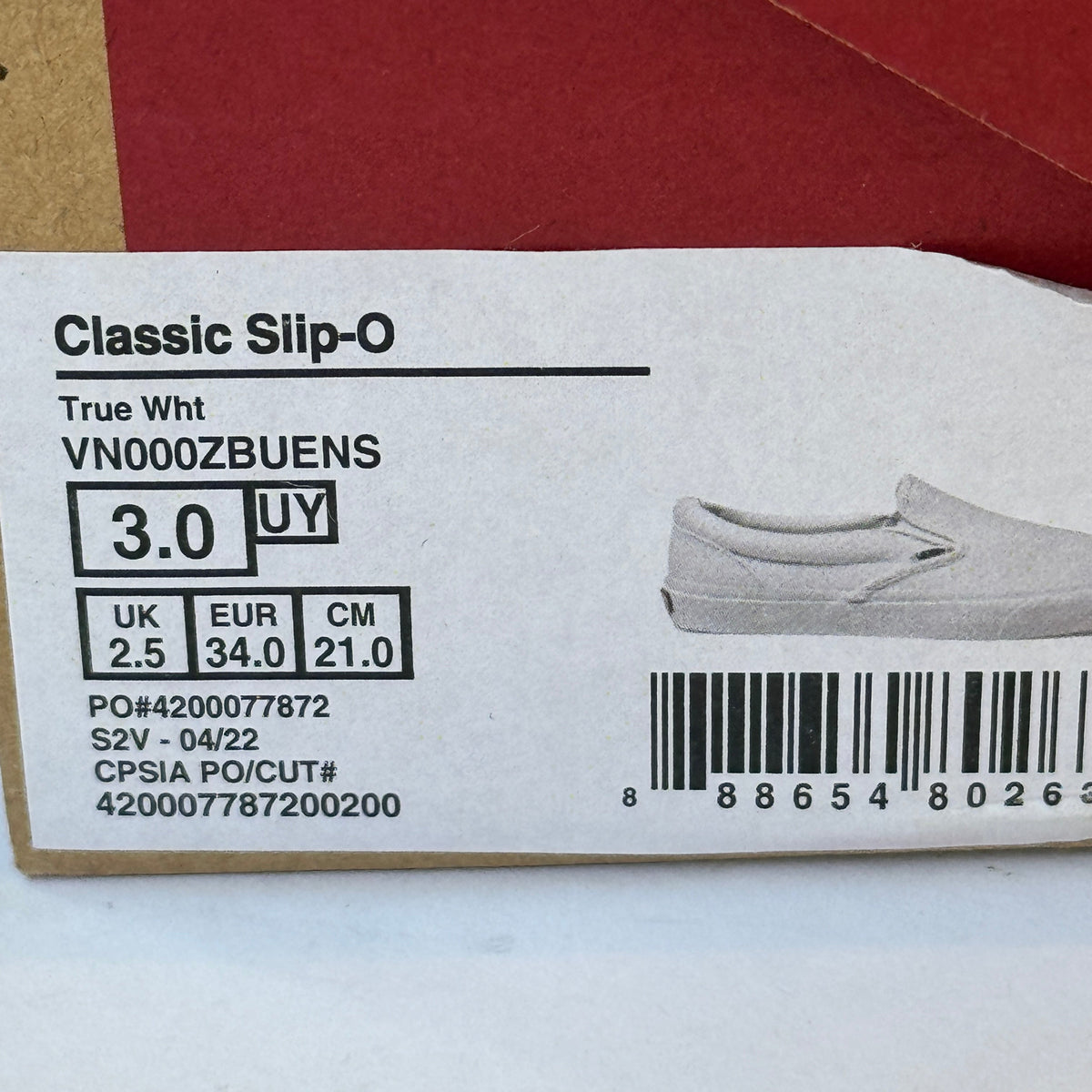 Vans Kids’ Classic Slip-On Sneakers — All White, New
