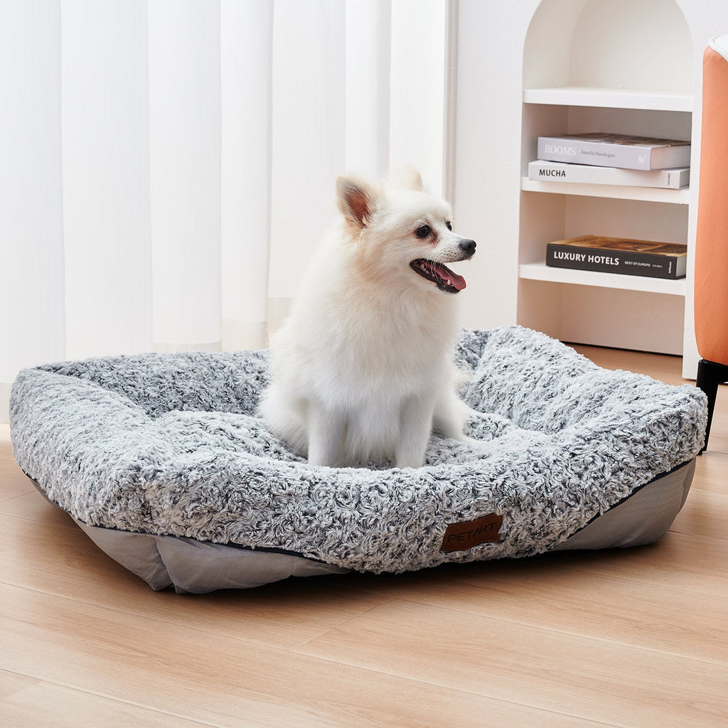 Swirl Rose Velvet Dog Beds For Small Medium Dogs Removable Cushion Calming Dog Sofa Beds Anti-Anxiety Machine
