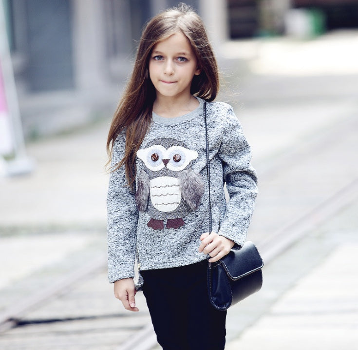 Girls' Gray Owl-Print Fleece-Lined Jacket