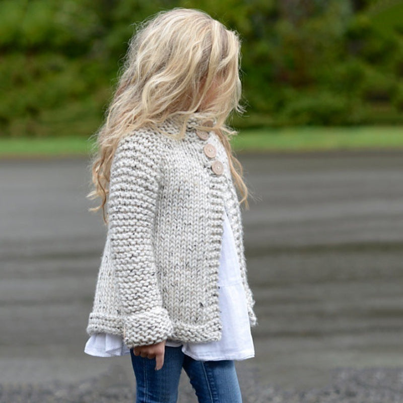 Girls' Beige Button-Front Knit Cardigan