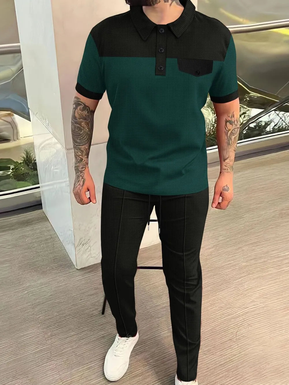 Men's Plus Size Waffle-Knit Two-Piece Set