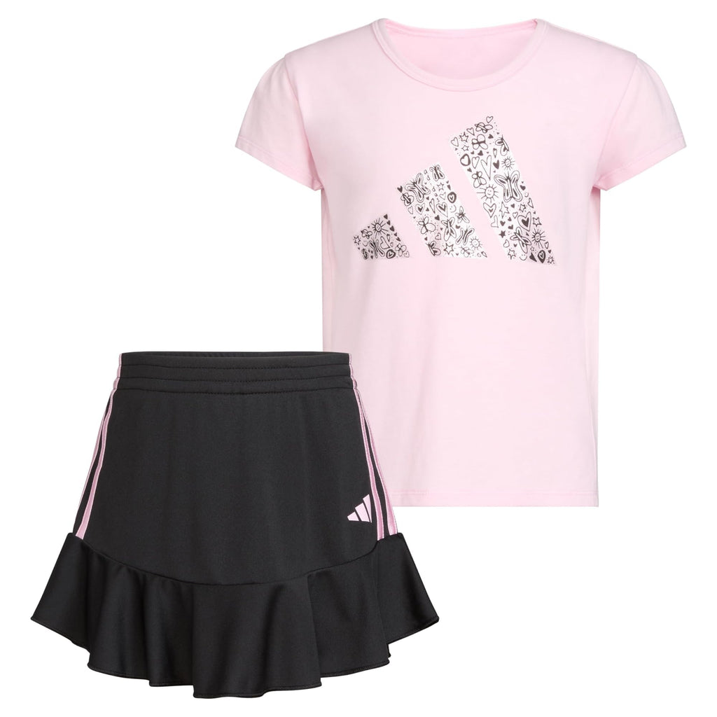 adidas Girls' Pink Tee & Ruffle Skort Set – 9 Months