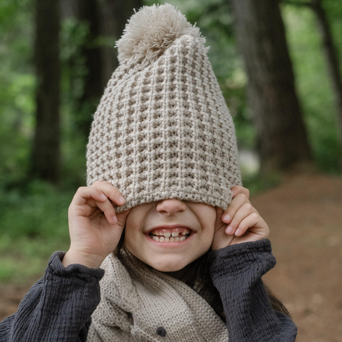 Girls’ Fleece-Lined Textured Knit Slouchy Beanie, Ages 5–12