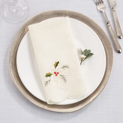 Holly & Ribbon Embroidered Christmas Table Linens