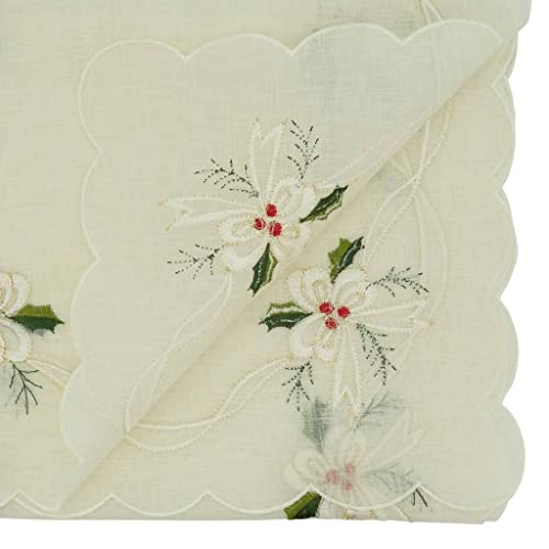 Holly & Ribbon Embroidered Christmas Table Linens