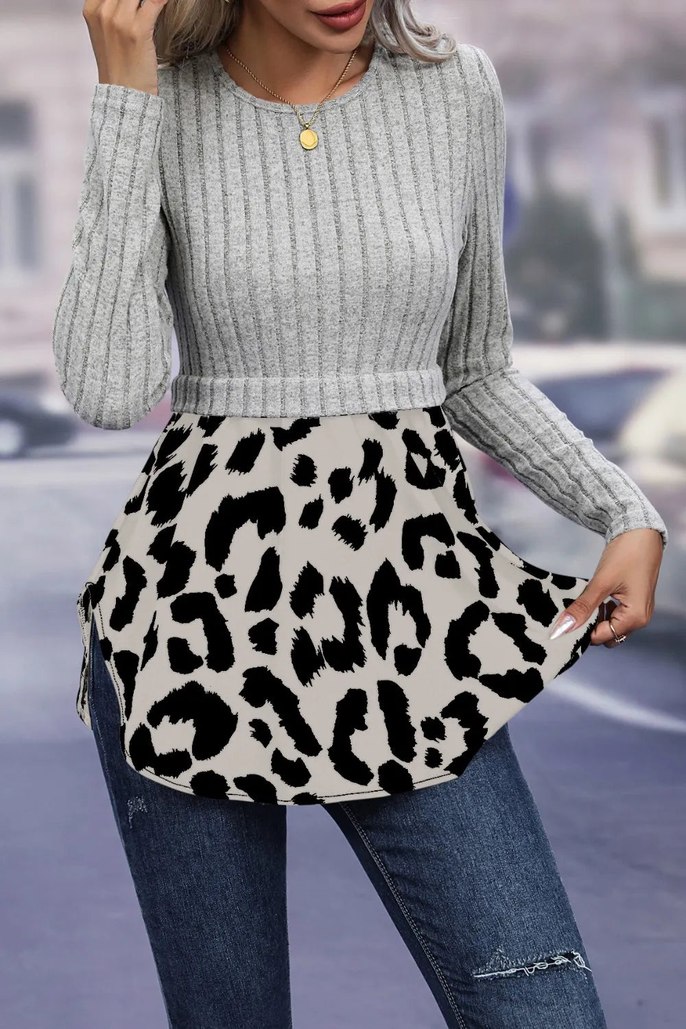 Women's Leopard-Print Peplum Blouse